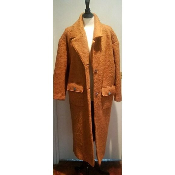 Women's Guess Los Angeles Oversized Full Length Wool Blend Coat in Orange Size S - Picture 3 of 9